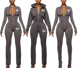 Ensemble de survêtement en molleton uni pour femme avec logo brodé personnalisé, sweat à capuche court délavé à l'acide de haute qualité, vente en gros - Product Image 5