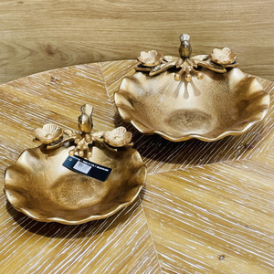 Bol de présentation des aliments sur piédestal en métal avec poignée, couleur or, centre de Table en aluminium, bol à noix pour mariage - Product Image 4