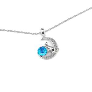 Collar Jeulia de Plata de Ley con Gato en la Luna y Piedra de Nacimiento Personalizada, con Baño de Rodio y Oro - Product Image 3