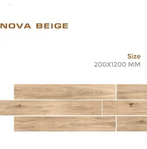 Porcelain Wooden Planks Tiles in 200x1200mm in Model "Nova Beige" in Wood Finish by Novac Ceramic India for Villa Flooring