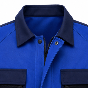 Combinaison industrielle pour homme en sergé épais bleu roi avec garniture marine, col pointu, poches à rabat sur la poitrine, genoux renforcés, multi-poches - Product Image 6