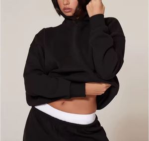 Jersey bordado de algodón con logotipo personalizado de fábrica para mujer, sudadera de lana con cuello alto, jersey de gran tamaño, Sudaderas con cuello simulado para mujer - Product Image 2