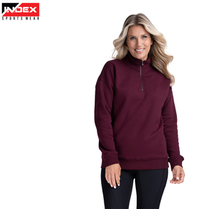 Sudadera con capucha de media cremallera corta personalizada al por mayor, sudadera deportiva de cuello alto en blanco de alta calidad con cremallera Sudadera con capucha de manga larga suelta para mujer - Product Image 1