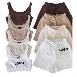 OEM ขายส่งโลโก้ที่กําหนดเอง Crop Top กางเกงขาสั้นสองชิ้นชุดผู้หญิงชุด Joggers กางเกงขาสั้นชุด Tank Top ผู้หญิงที่กําหนดเองชุด - Product Image 1