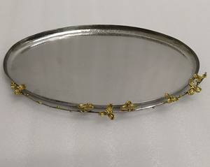 ถาดเสิร์ฟทองเหลืองและเหล็กที่ไม่ซ้ําใครสําหรับบ้านโรงแรมร้านอาหารอาหารเย็นและโต๊ะสีเงินออกแบบดอกไม้ถาดเสิร์ฟและจาน - Product Image 5