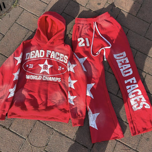 Ensemble survêtement personnalisé d'hiver en molleton épais respirant, coupe skinny, délavé à l'acide, avec patchwork évasé, effet vieilli et broderies - Product Image 3