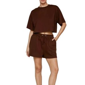 Best Edition Women Crop <b>Top</b> Shorts Set Cotton Casual Summer Two Piece Outfit <b>Ladies</b> Lounge Wear Matching Set - Product Image 2