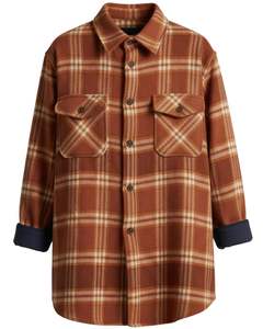 Camisa de Franela a Cuadros Marrón Oxidado Personalizada para Hombre, Chaqueta de Manga Larga con Botones, Sobrecamisa Cálida con Bolsillos Dobles en el Pecho - Product Image 1