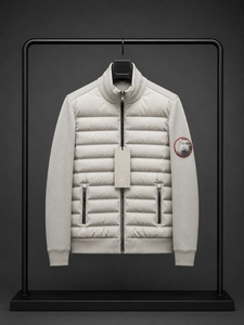 Blouson matelassé hybride de luxe pour homme, doudoune bomber d'hiver thermique teinte en pièce, col quart-zip, décontracté, imperméable, pour l'extérieur - Product Image 3