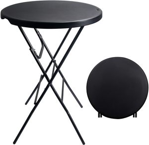 Table de bar haute et ronde en plastique noir pliable, bon marché, 80 cm x 60 cm, portable, pour fête en plein air, blanche, haute, pour la location, 32 pouces - Product Image 1