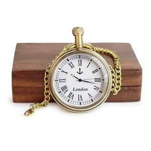 Luxury <b>Vintage</b> Pocket Antique Watch with Chain Golden Finish Anchor Dial with London Print on Base for OEM Available - Product Image 3