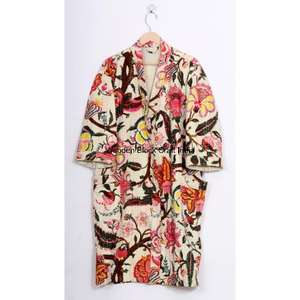 Handmade 100% Organic Cotton Kantha Jacket for <b>Women</b> Vintage Festival Fashion Quilted Short Kimono Autumn Winter <b>Belt</b> Pattern - Product Image 1