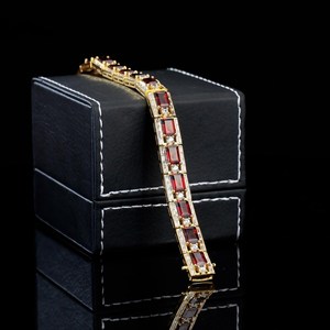 Bracelet en grenat naturel, argent sterling 925, plaqué or 14 carats, bracelet tennis en grenat rouge, bijoux délicats, cadeau pour femmes - Product Image 2