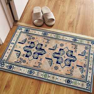 Alfombra Estampada Marrón Claro, Patrón Geométrico Inspirado en los Navajo, Diseño Turco, Alfombra Delgada No Tejida - Product Image 5