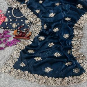 Meilleure vente exclusive dernière exclusive Saree Blouse motif élégant Berberry soie broderie Sari mariée à la mode nouveauté - Product Image 2