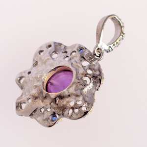 Cabochon ovale naturel améthyste kyanite pendentif 925 argent plaqué or collier floral cadeau d'anniversaire pour elle - Product Image 2