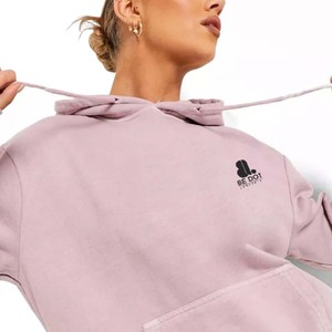 สเวตเชิ้ตโอเวอร์ไซส์ของผู้หญิงผ้าโพลีเอสเตอร์ผ้าฝ้ายโพลีเอสเตอร์ลวดลายสีทึบสำหรับฤดูหนาวแบบวินเทจซีดจาง - Product Image 6