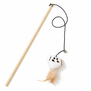Natürlicher Holz-Katzenspielstab mit Glocke und Federmaus-Spielzeug, Interaktives Einzelseil-Katzenspielzeug für Hauskatzen, OEM-Anpassung - Product Image 2