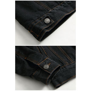 Adult Men's <b>Fleece</b> <b>Lined</b> Jean <b>Jacket</b> With Fur Black Color Long Sleeve Windbreaker Cotton Denim <b>Jacket</b> For Winter - Product Image 6