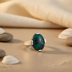 แหวนเงินแท้ 925 ประดับเทอร์ควอยซ์ทรงคลัสเตอร์สำหรับผู้หญิง สไตล์โบฮีเมียน เครื่องประดับคุณภาพสูง พร้อมพลอยเจียระไน วัสดุแพลตตินัม - Product Image 1