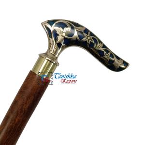 Canne de marche pliable en 3 sections, en laiton marron et bois, style Art Déco, faite à la main pour l'extérieur - Unisexe - Product Image 4