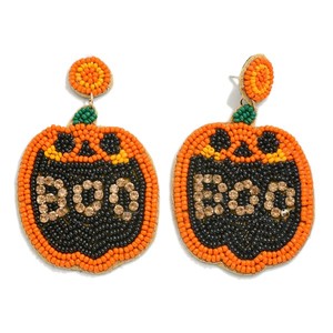 Boucles d'oreilles artisanales BOO Halloween perlées - Product Image 3