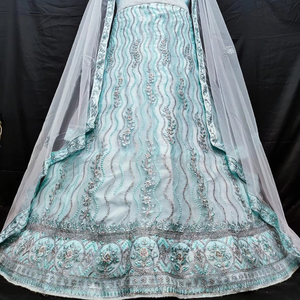 Lehenga choli ตาข่ายสีพีชสีชมพูสง่างามกับงานปักเลื่อมหนักและความเก๋ไก๋2.8เมตรจับคู่ choli dupatta สำหรับงานปาร์ตี้ขายส่งทั่วโลก - Product Image 2