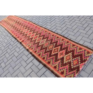 Vintage Turkish Rug, 2.8x13.5 ft <b>Runner</b> Rug, <b>Red</b> Brown Floral Rug - Product Image 4