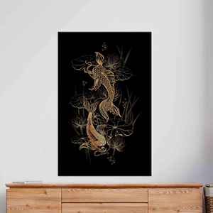 Impression sur toile élégante de carpes koï et de lotus : Œuvre d'art symbolique asiatique, toile encollée - Product Image 1