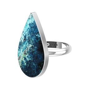 Anillo de Compromiso Unisex de Plata de Ley 925 con Acabado de Alta Calidad, Engaste de Bisel, Shattuckita, Forma de Trillón, Ovalado, Pera, Estilo Clásico - Product Image 4