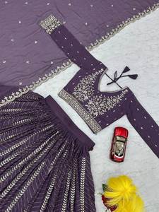 Blusa bordada Georgette lavanda de tendencia-Conjunto Lengha Choli con estilo étnico Dupatta para fiesta - Product Image 4