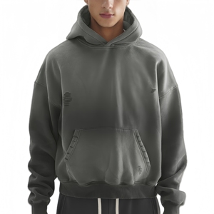 เสื้อฮู้ดทรงหลวมสำหรับวัยรุ่นดีไซน์สะพายไหล่หมวกสองชั้นสำหรับผู้ชาย - Product Image 1