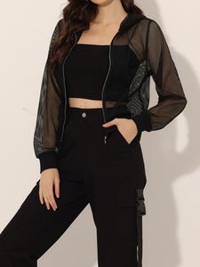 <b>Women's</b> Streetwear Knitted Hoodie with Zipper Mesh Long Sleeve Quick Dry Windproof Sheer Mesh <b>Zip</b>-<b>Up</b> Front Logo - Product Image 3