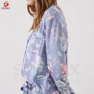 Conjunto de Pijamas para Mujer, 2 Piezas, Diseño Sólido, Traje de Manga Larga y Pantalones, Ropa de Dormir de Satén y Seda para Mujer, Primavera Verano - Product Image 4