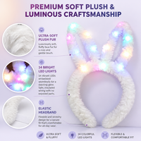 Serre-tête lumineux en PVC avec 14 lumières LED colorées en forme d'oreilles de lapin, accessoire capillaire clignotant pour enfants, idéal pour l'extérieur