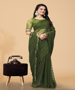 Saris modernos de lino con estampado geométrico al por mayor: eleve su aspecto con el trabajo de secuencia Dori Work Zari Diamond - Product Image 1