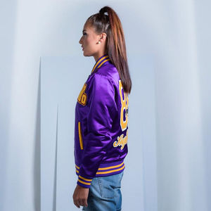 Custom <b>Lightweight</b> Satin <b>Women's</b> Varsity <b>Jacket</b> with Nylon Lining & Breathable Feature Featuring Chenille Patch & Logo - Product Image 2