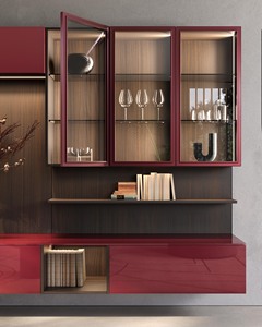 Modern Luxury Red Lacquer Living Room <b>Wall</b> <b>Unit</b> Italian Style Modular TV Stand Cabinet with Glass Display Showcase - Product Image 3