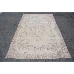 พรมตุรกีวินเทจ ขนาด 6.9x10.1 ฟุต พรมขนาดใหญ่ สีเบจน้ำตาลลายพราง ทำจากขนสัตว์ - Product Image 1