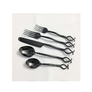 High Quality Hot Selling <b>Cutlery</b> Top Grade <b>black</b> color 5 pcs with <b>black</b> Plated Forged <b>Cutlery</b> home and Hotel Flatware - Product Image 4