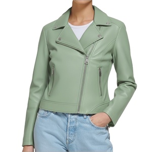 Chaqueta de Cuero Genuino para Mujer, Estilo Nuevo, Teñida, para Invierno, con Cuello Alto y Cierre de Cremallera, Diseño Personalizado, Color Sólido - Product Image 1