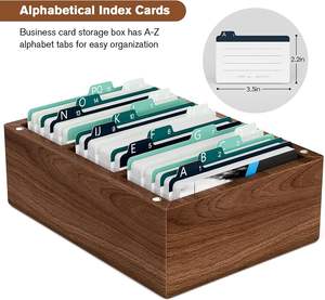 Business Card Holder 2.2 X 3.5 Inch Index Card Organizer <b>Wooden</b> <b>Desktop</b> Business Card Organizer 3 Divider Boards for 300 Index - Product Image 2