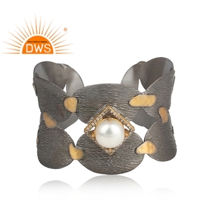 Latest Handmade Design Natural Pearl And Cz <b>Gemstone</b> Cuff Bangle Demi Fine Jewelry For Women Gift For Her - Product Image 3
