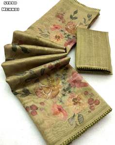 Nuevo tejido de seda Crush Saree con estampado floral digital para fiestas y bodas usable de mayorista indio - Product Image 4