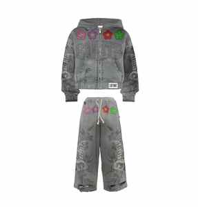 Conjunto de Sudadera con capucha de forro polar lavado ácido de algodón para hombre más vendido, chándal transpirable con logotipo personalizado para ropa informal para gimnasio de invierno fitness - Product Image 1