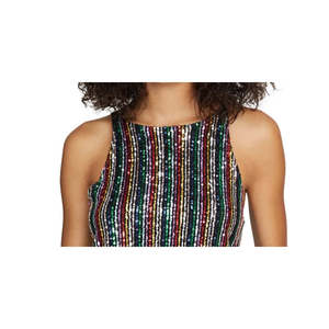 Sanctuary Women's Straight Silhouette Sequined Striped <b>Spaghetti</b> <b>Strap</b> Scoop Neck Top Black X-Large Size - Product Image 2