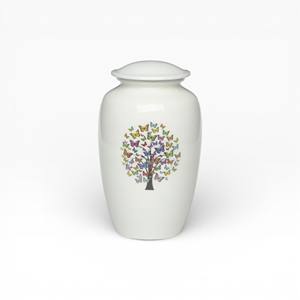 Urna Funeraria Blanca con Diseño de Árbol de la Vida y Mariposas Coloridas para una Conmemoración Eterna - Product Image 1