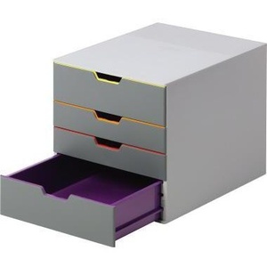 กล่องจัดระเบียบเอกสารแบบตั้งโต๊ะ 4 ชั้น สีเทา ทำจากพลาสติก ABS สำหรับแฟ้มขนาด A4/C4  ลิ้นชักเก็บของทนทานสำหรับใช้บนโต๊ะทำงาน มีหลายสีให้เลือก - Product Image 1