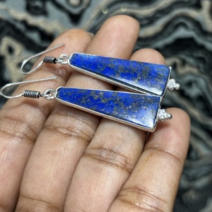 Wholesale Lapis Lazuli <b>Hoops</b> Earrings silver Plated <b>Chunky</b> Earrings for Women Blue Color Ear Wires for Anniversaries - Product Image 2