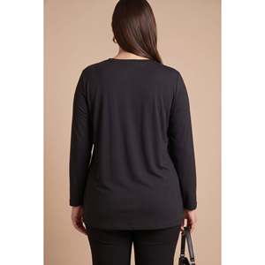 Blusa de punto con detalle de estampado especial, talla grande, color negro - Product Image 5